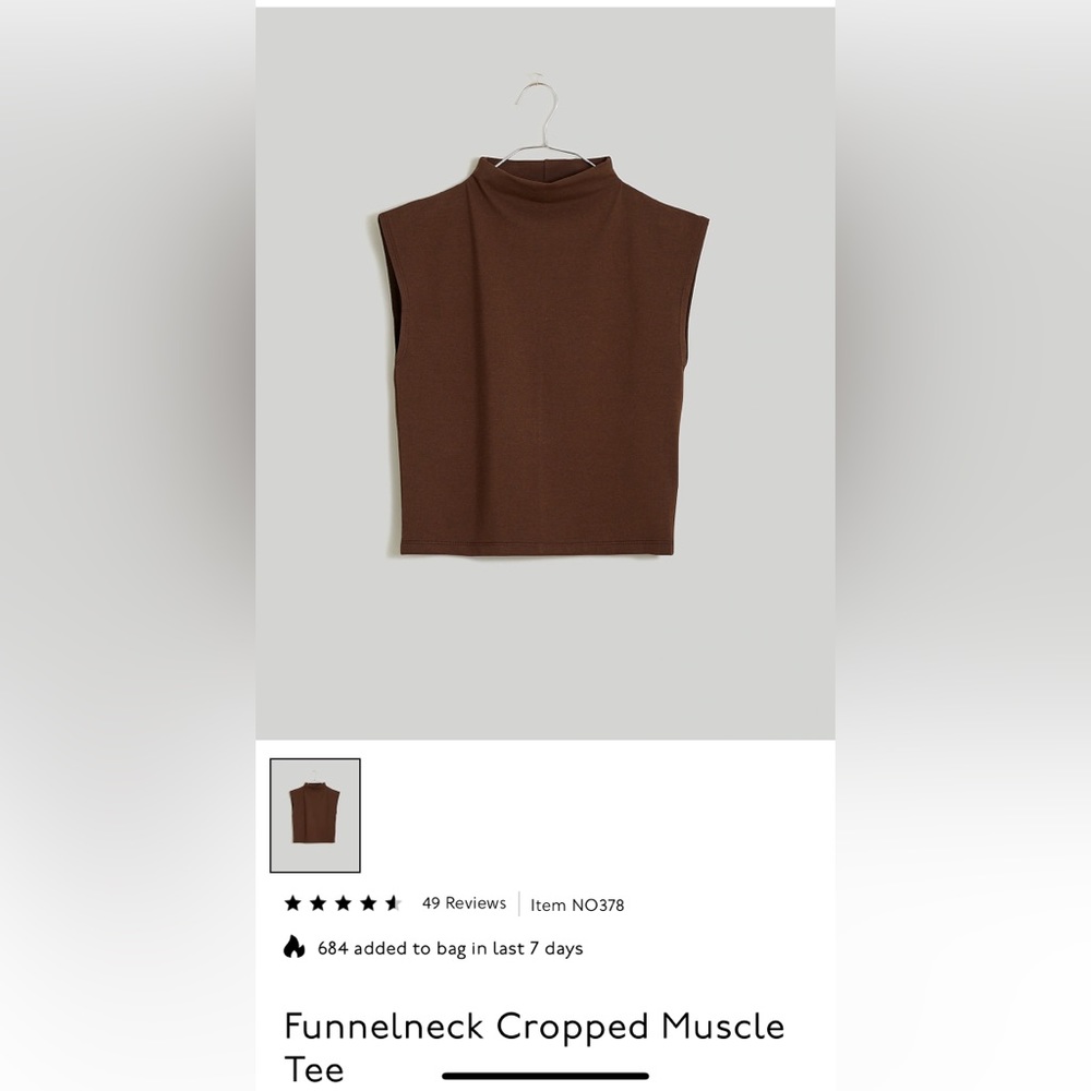 Madewell Funnelneck Cropped Muscle Tee dark coffee color size XL NWT